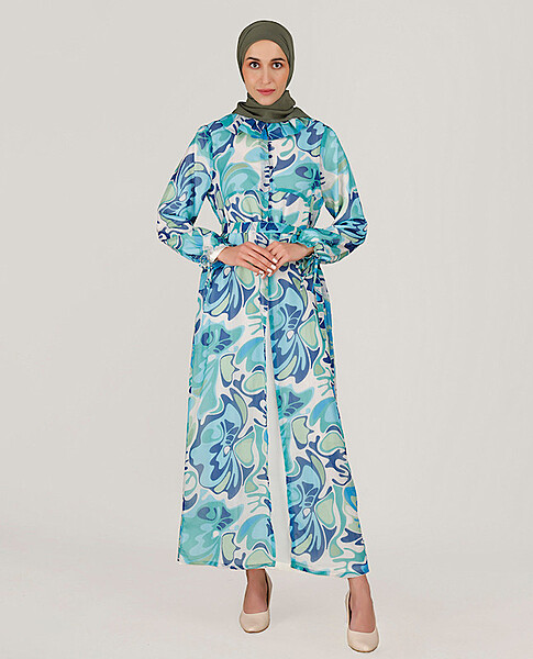 BLUE RUFFLED NECK KIMONO