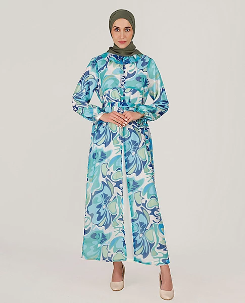 BLUE RUFFLED NECK KIMONO