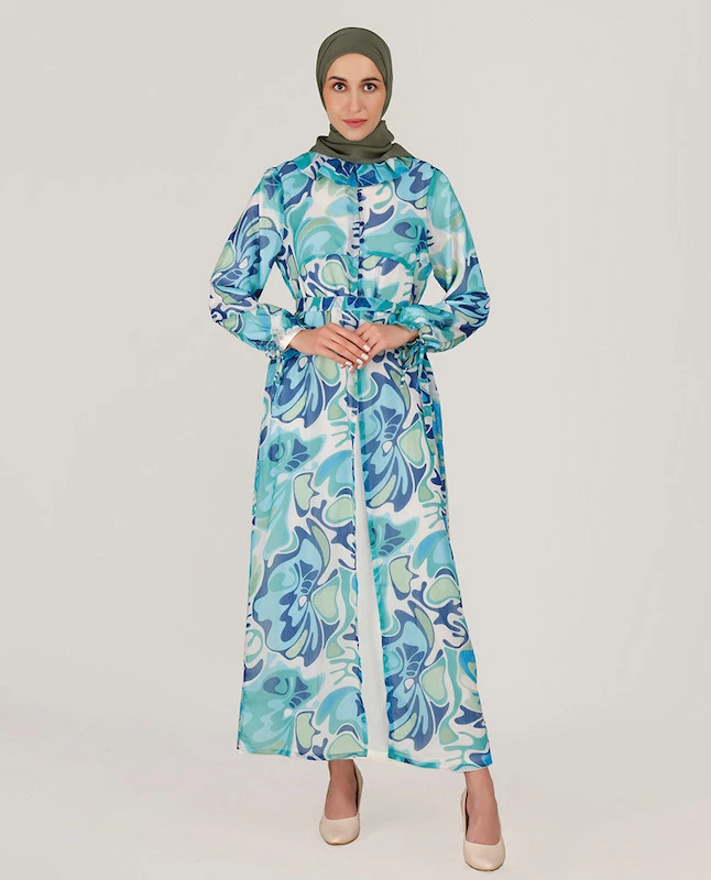 BLUE RUFFLED NECK KIMONO