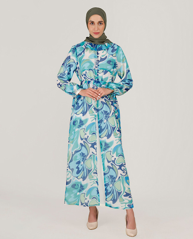 BLUE RUFFLED NECK KIMONO