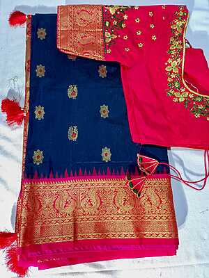 J417: Ready To Ship Beautiful Narayanapeta Saree With Stitched Embriodery Work Blouse