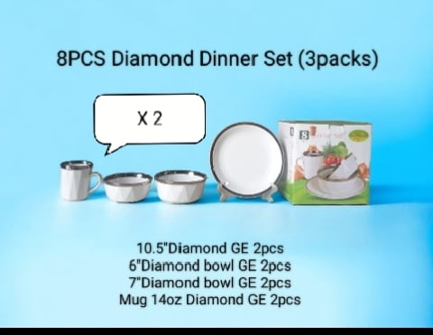 8PIECES DIAMOND CERAMICS  DINNER SET