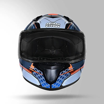 STUDDS THUNDER D8 BLACK N4 GREY C/V (L) WITH SPOILER AND MIRROR VISOR