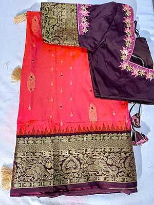 J418: Ready To Ship Beautiful Narayanpeta Saree With Stitched Embriodery Work Blouse