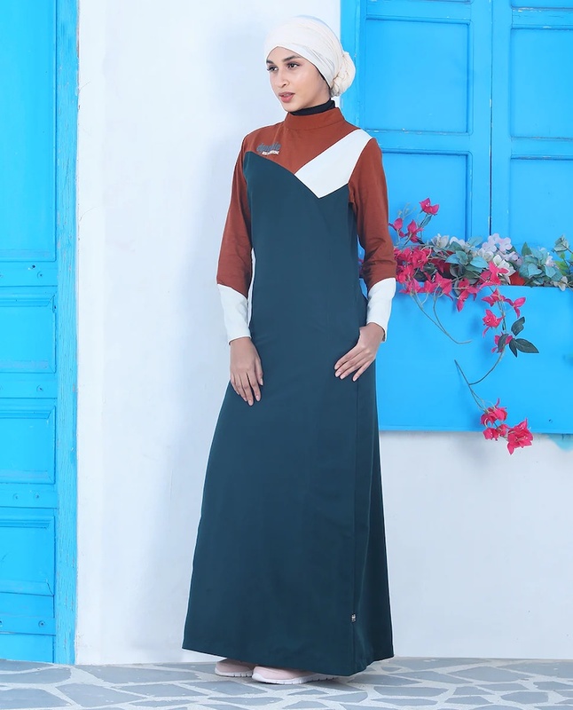 BOTTLE GREEN AND BURNT ORANGE JILBAB
