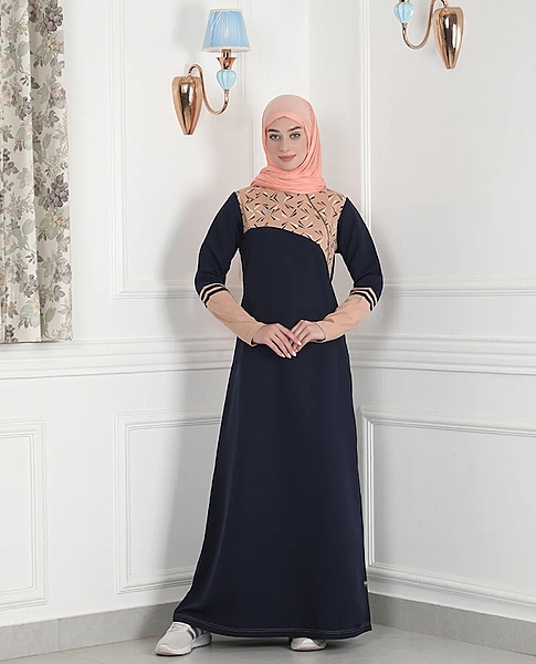 NAVY & TAN LINEAR PRINT JILBAB