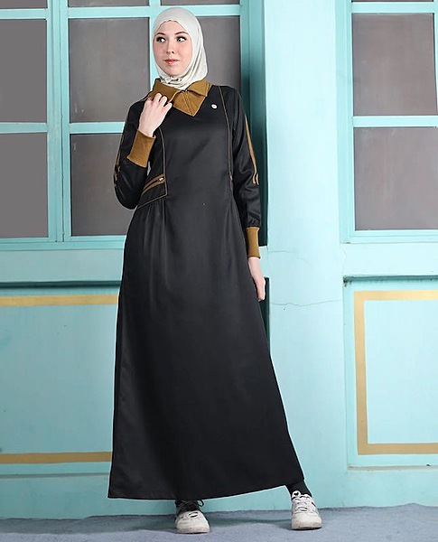 BLACK AND MUSTARD COLLAR JILBAB
