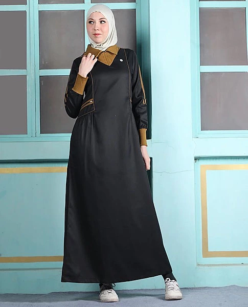 BLACK AND MUSTARD COLLAR JILBAB