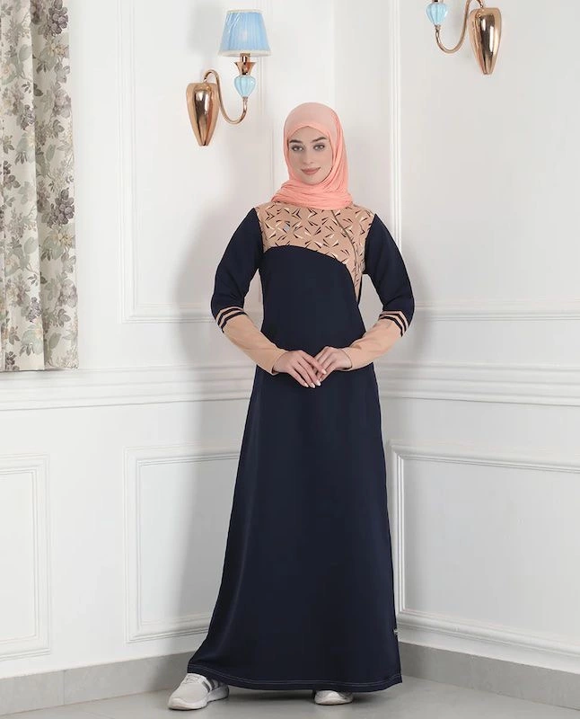 NAVY AND TAN PRINT JILBAB