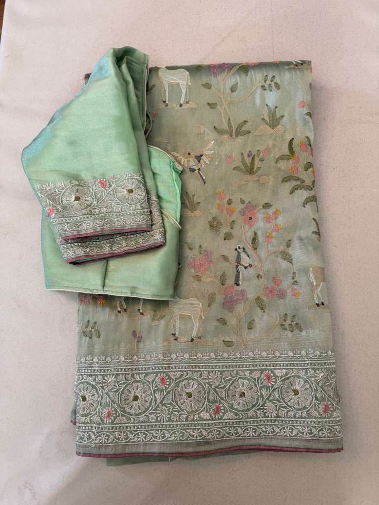 J430: Ready To Ship Beautiful Pure Tissue Silk Saree With Stitched Blouse