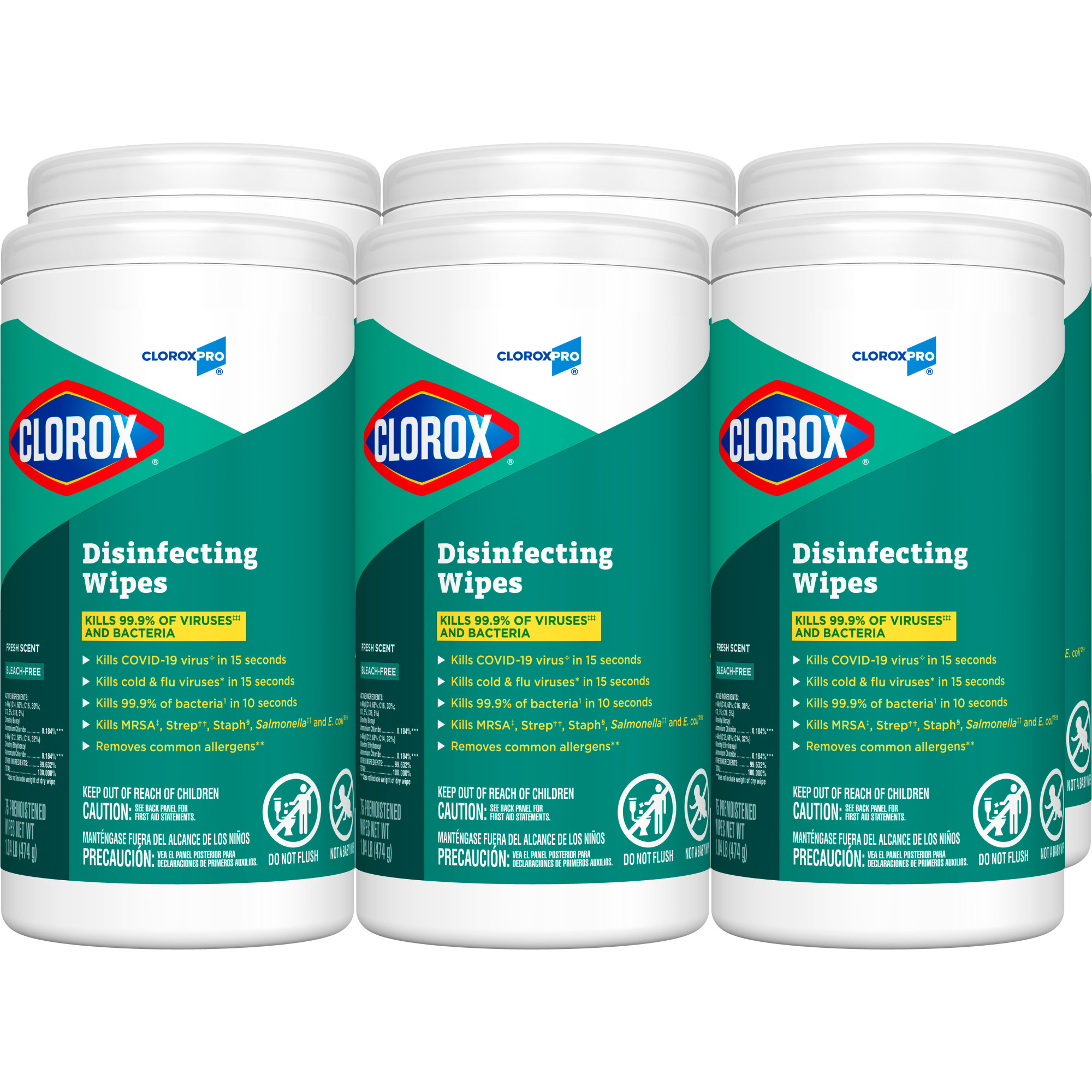 Clorox Disinfecting Wipes 75 Count Fresh Scent 7" X 8" 6 / cs
