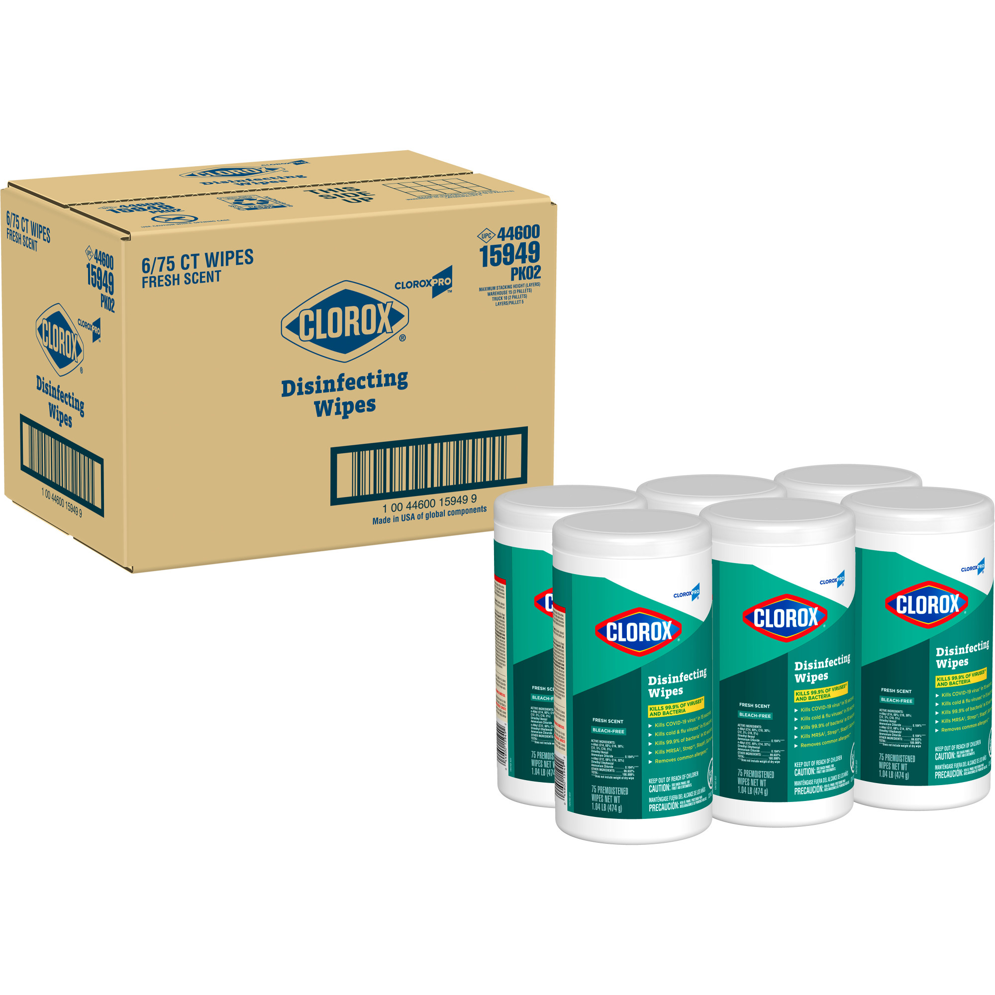Clorox Disinfecting Wipes 75 Count Fresh Scent 7" X 8" 6 / cs