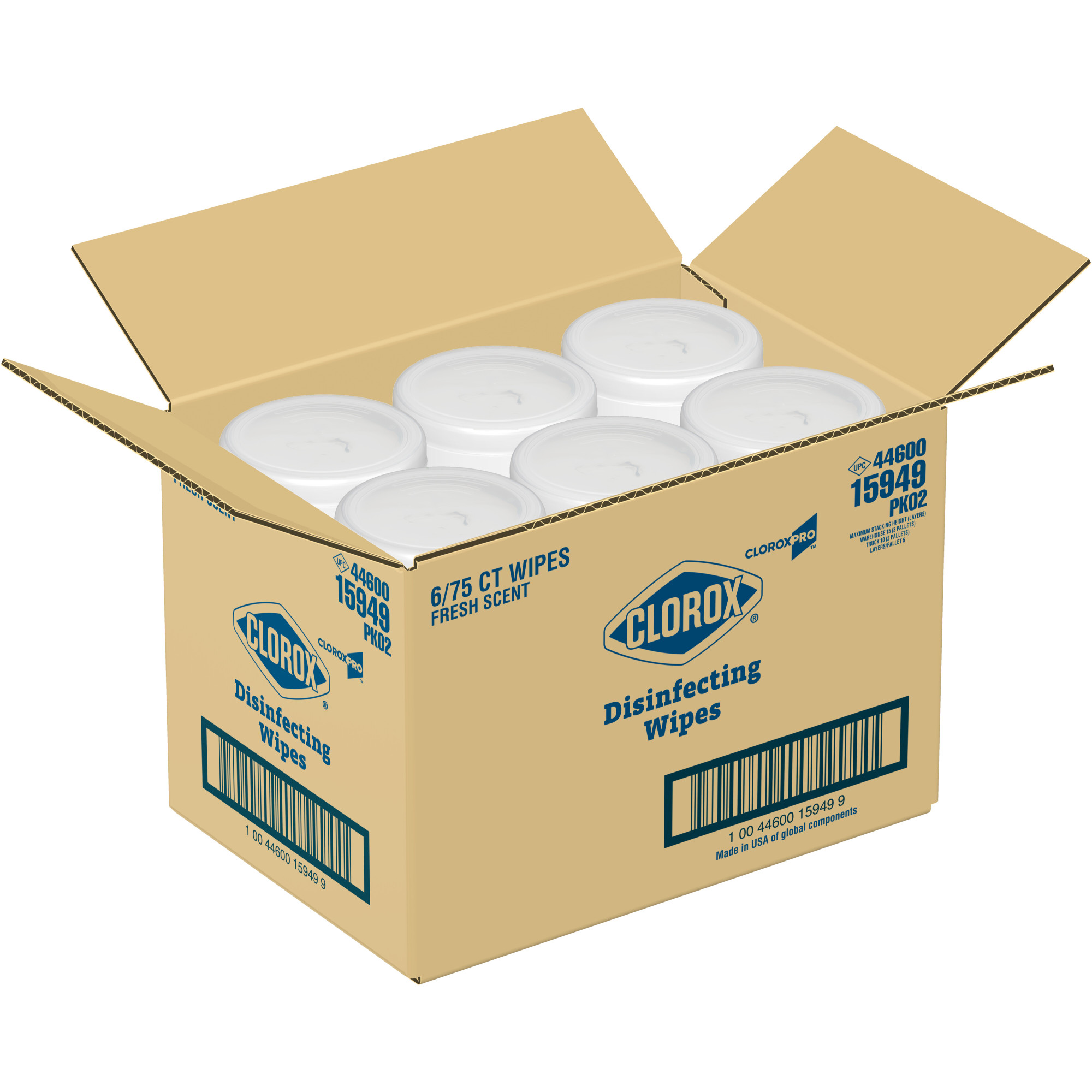 Clorox Disinfecting Wipes 75 Count Fresh Scent 7" X 8" 6 / cs