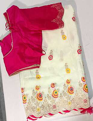 D127: Ready To Ship Beautiful Moonga Crepe Saree With Stitched Blouse