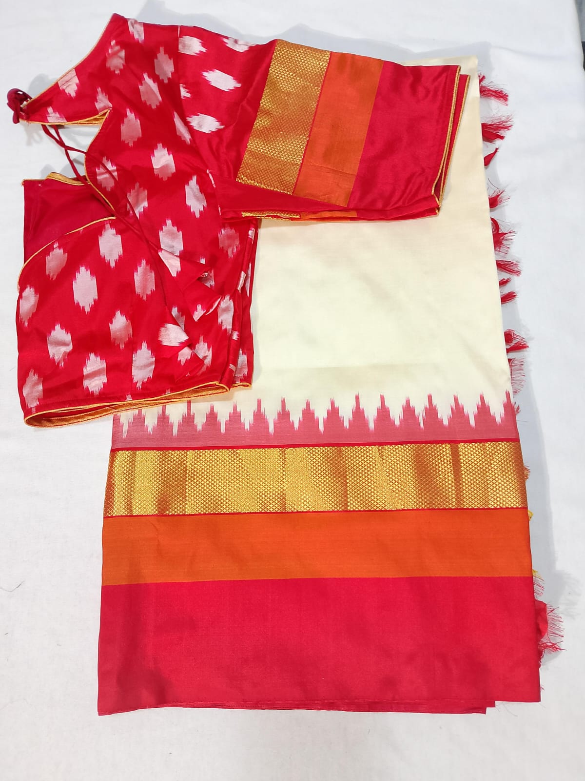 J332: Ready To Ship Beautiful Pure Ikkat Saree With Stitched Blouse