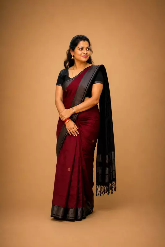 Maheswari silk cotton Red with black