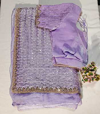 J248: Ready To Ship Beautiful Sequence Work Saree With Stitched Blouse