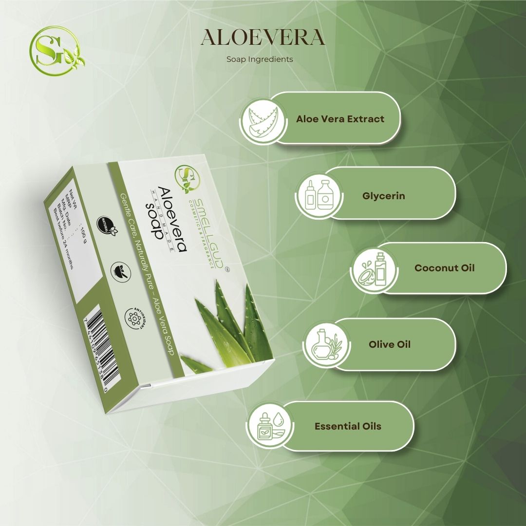 Smellgud cosmetics Natural Aloe Vera Soap|Natural Handmade Soap | Herbal Bathing Soap For Healthy Skin|Natural Soap With Essential Oils|Soap For Soft Skin|Suitable For All Skin