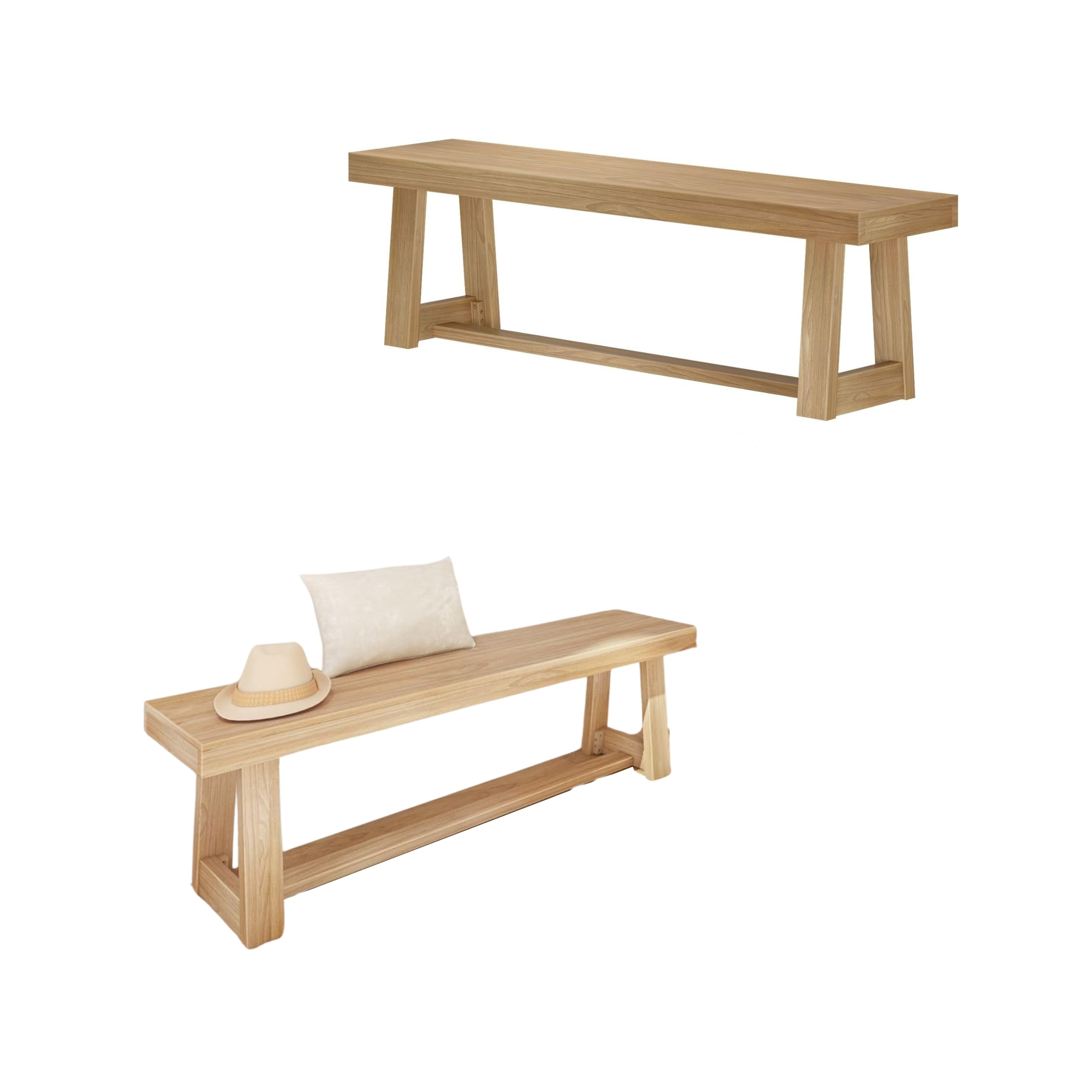 60-Inch Farmhouse Solid Wood Dining Bench – Blonde Wirebrush Finish