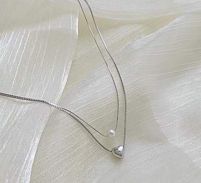 Heart & Pearl Silver Necklace