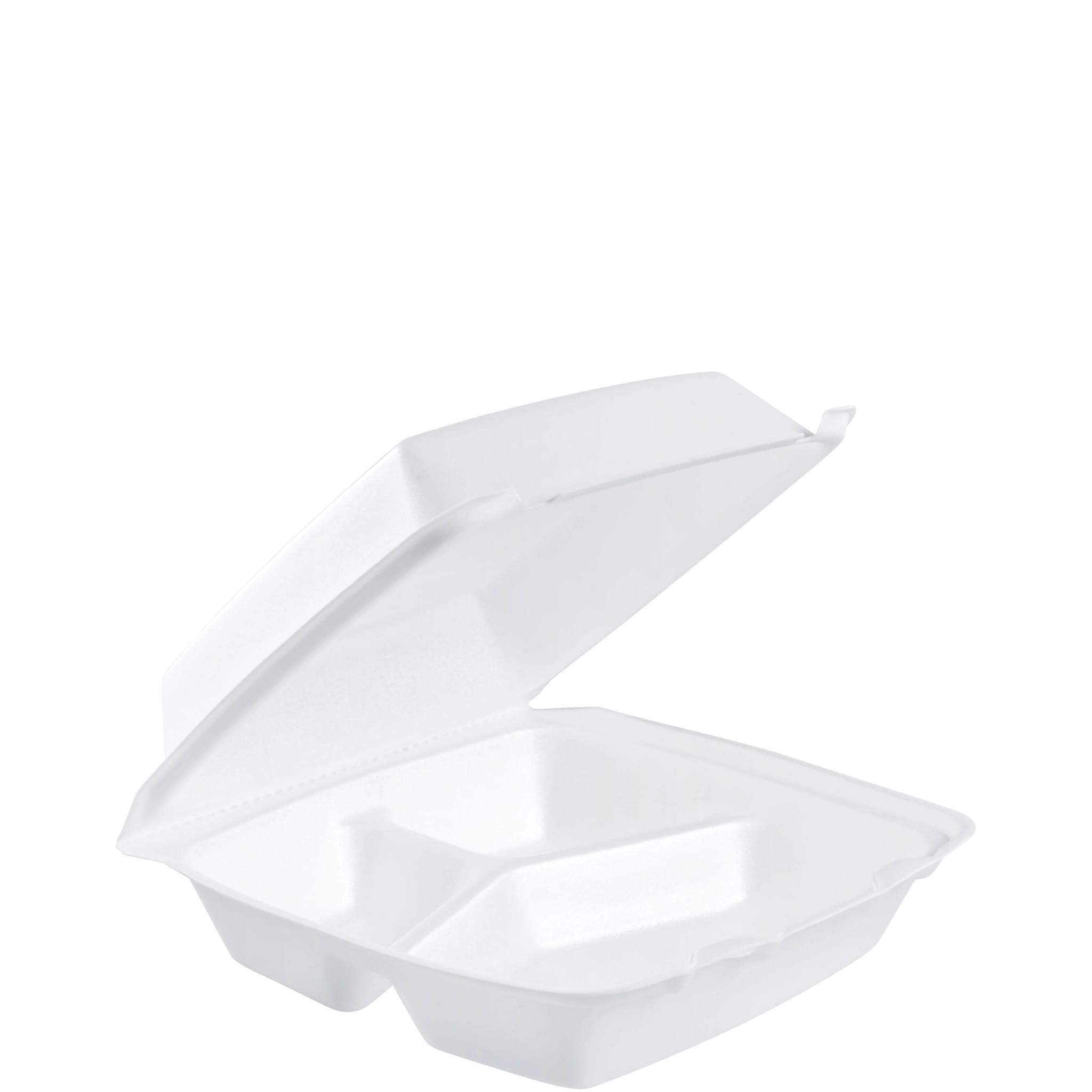 Dart Foam Hinged Containers (Perforated) Med 3 comp 8 3/8 x 7 7/8 x 3 1/4 2 / 100 cs