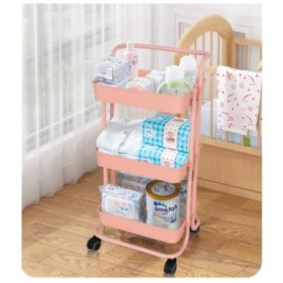 3 TIERS MULTIFUNCTIONING  UTILITY CART TROLLEY WITH HANDLE  LOCKABLE WHEELS