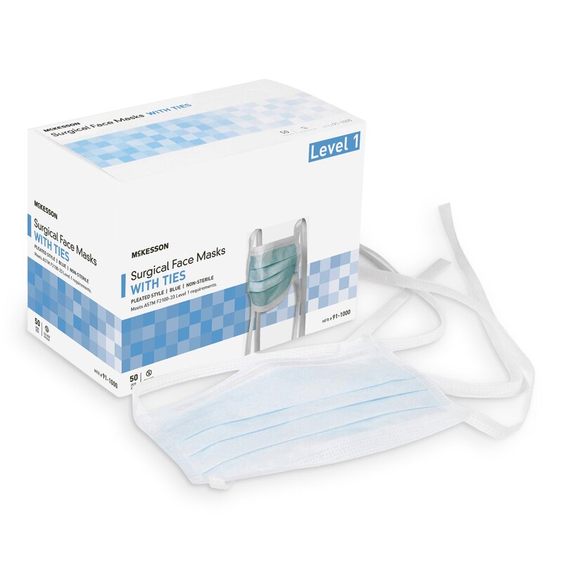 McKesson Surgical Mask ASTM Level 1 Tie Closure One Size Fits Most