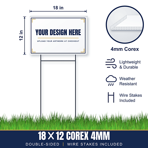 18x12 Plastic (Corex) Yard Signs + Wire Stakes