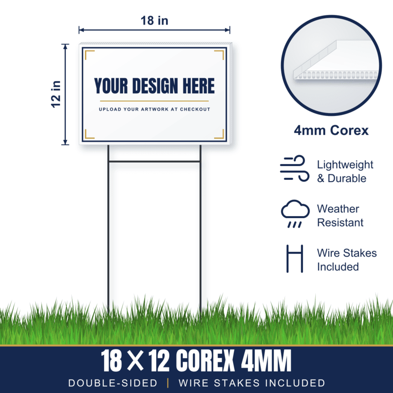 18x12 Plastic (Corex) Yard Signs + Wire Stakes