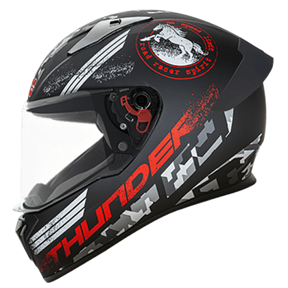 STUDDS THUNDER D2 MATT BLACK N2 RED C/V (L) WITH SPOILER AND MIRROR VISOR