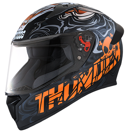 STUDDS THUNDER D9 MATT BLACK N10 ORANGE C/V (XL) WITH SPOILER AND MIRROR VISOR