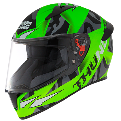 STUDDS THUNDER D7 NEON GREEN N9 BLACK C/V (L) WITH SPOILER AND MIRROR VISOR