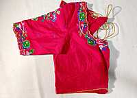 K033: Ready To Ship Beautiful Raw Silk Red Work Blouse