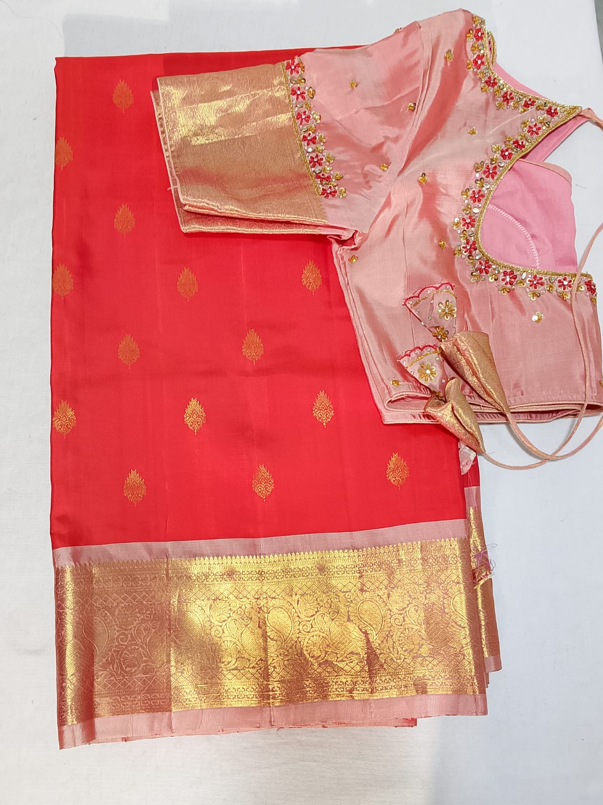 N29: Ready To Ship Beautiful Pure Kanchipattu Saree With Stitched Maggam Work Blouse