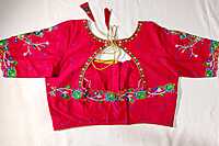 K033: Ready To Ship Beautiful Raw Silk Red Work Blouse