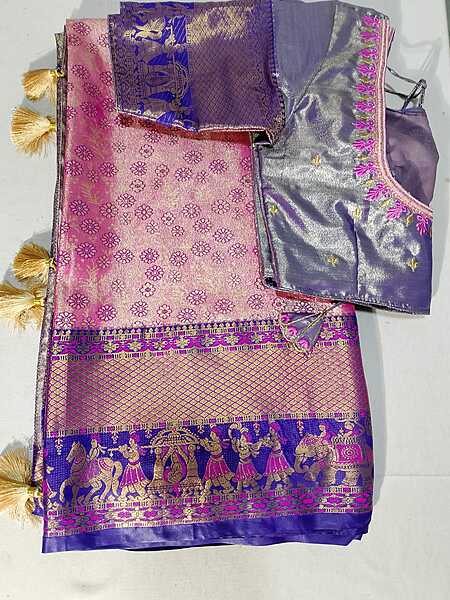 J413: Ready To Ship Beautiful Semi Kanchipattu Saree With Stitched Embroidery Work Blouse J413: Ready To Ship Beautiful Semi Kanchipattu Saree With Stitched Embroidery Work Blouse