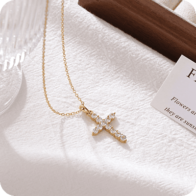 Zircon Cross Necklace Gold