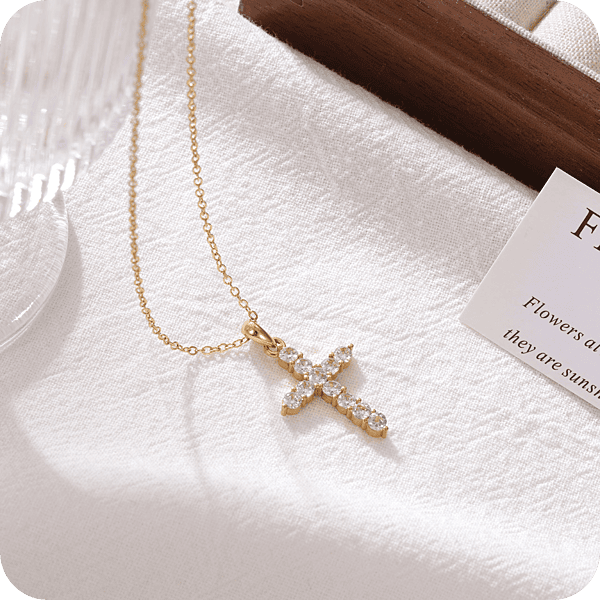 Zircon Cross Necklace Gold