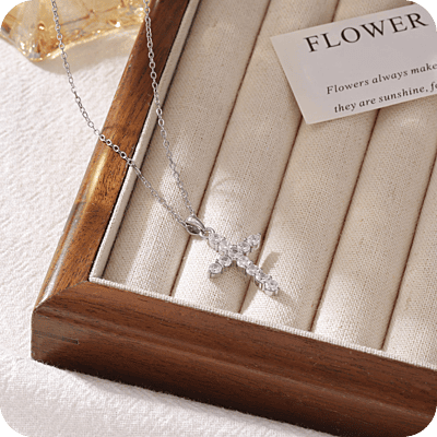 Zircon Cross Necklace Silver