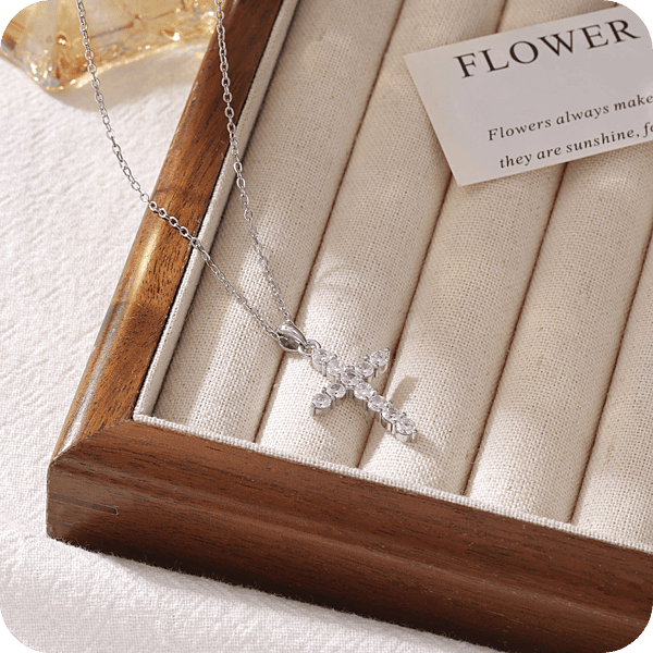Zircon Cross Necklace Silver