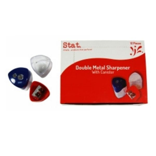 Stat Sharpener Double Hole Metal With Clear Canister Assorted Box 12