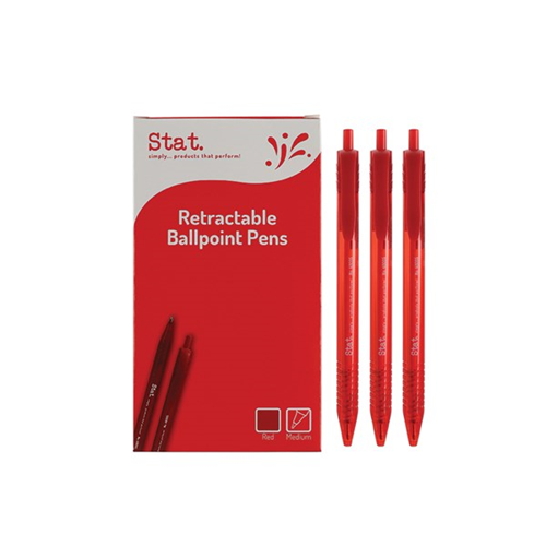Stat Retractable Ballpoint Pen Medium 1mm Red Bx12