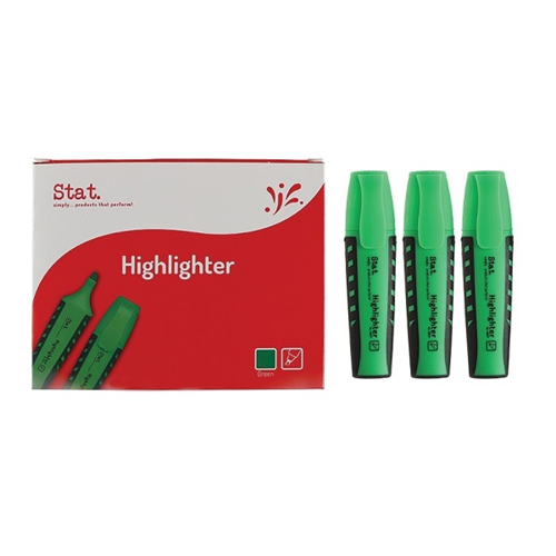 Stat Highlighter Chisel 2-5mm Tip Rubberised Grip Green Bx10