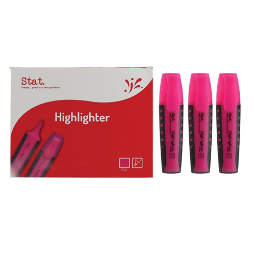 Stat Highlighter Chisel 2-5mm Tip Rubberised Grip Pink Bx10