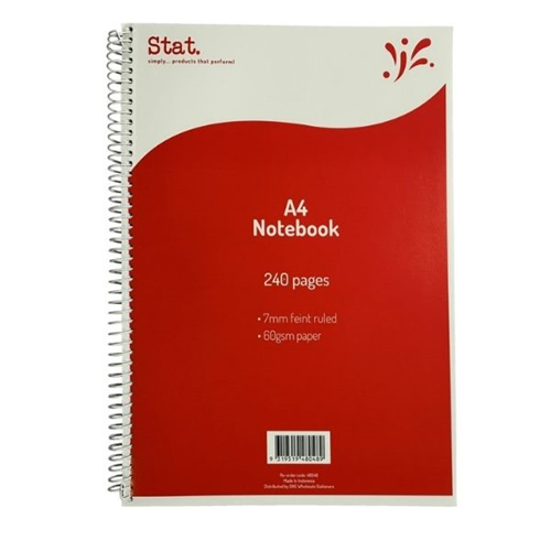 Stat Notebook A4 60Gsm 7mm Ruling Board Cover Red 240Pg Pack 5