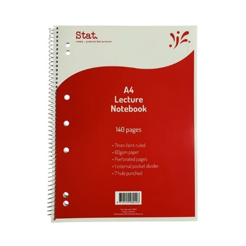 Stat Notebook A4 Lecture 60Gsm 7mm Ruling Board Cover Red 140Pg Pack 10