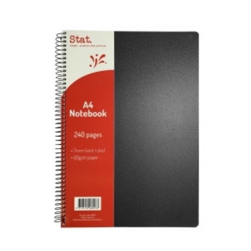 Stat Notebook A4 60Gsm 7mm Ruling Pp Cover Black 240Pg Pack 5