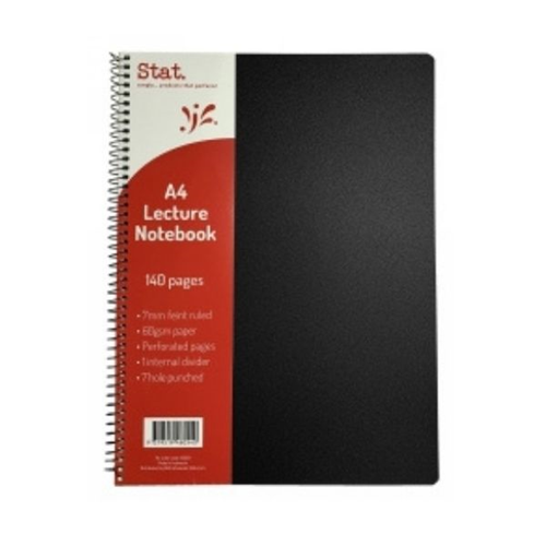 Stat Notebook A4 Lecture 60Gsm 7mm Ruling Pp Cover Black 140Pg Pack 10