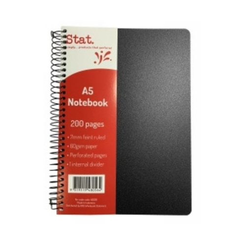 Stat Notebook A5 60Gsm 7mm Ruling Pp Cover Black 200Pg Pack 5