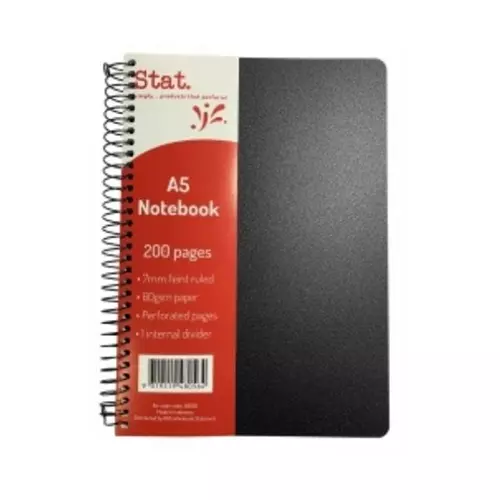Stat Notebook A5 60Gsm 7mm Ruling Pp Cover Black 200Pg Pack 5